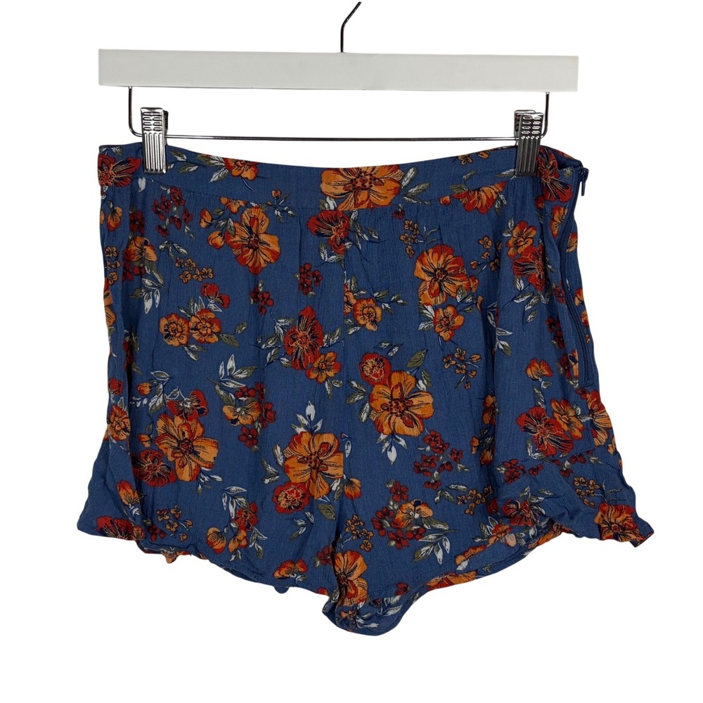 Xhilaration Blue Floral Rayon Shorts Womens Medium Side Zip Boho Summer Casual